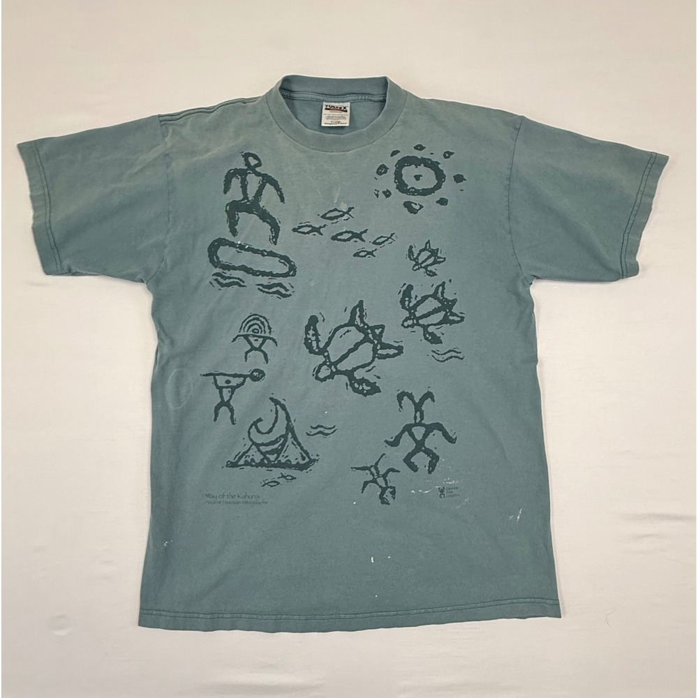Distressed Vtg Tultex Hawaiian Islands Tribal‎ AOP All Over Print Men's XL
